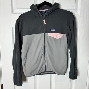 Patagonia Girls' Micro D Snap-T Zip Up Jacket - Feather Grey/Pink - Sz Large 12